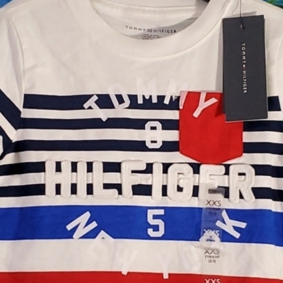 NEW Tommy Hilfiger boys strip round neck pocket tee shirt size XXS (2-3) - Picture 3 of 6